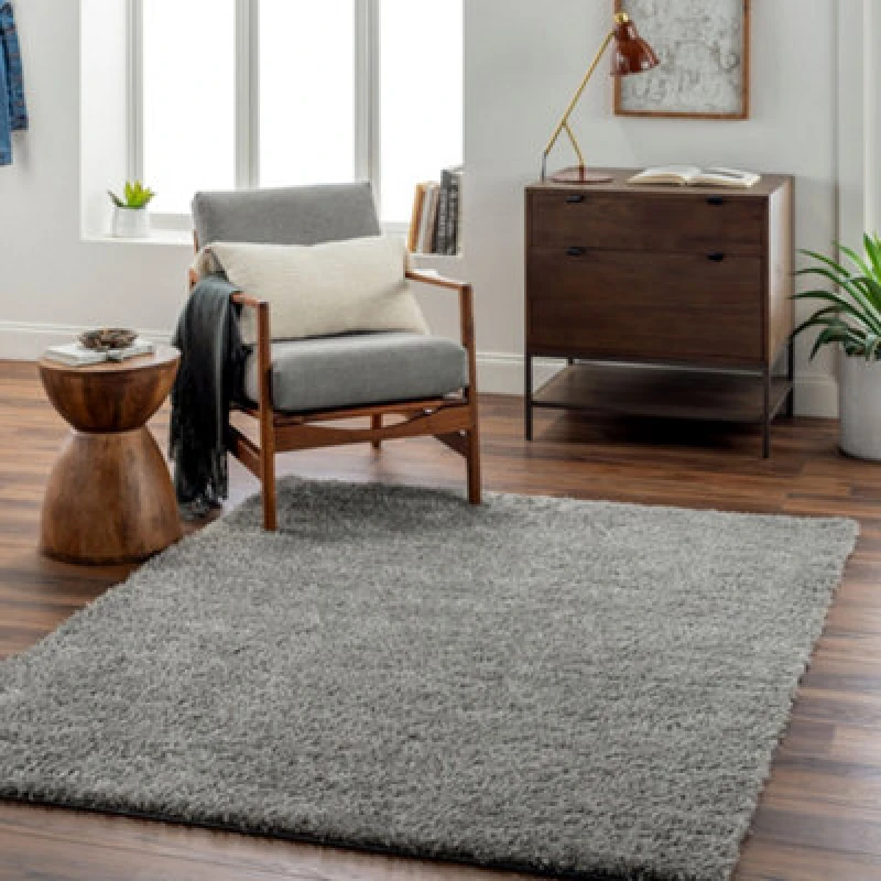 Image of Livabliss Shaggy Solid Color Plush Pile Dark Grey Soso Area Rug 160 X 213cm - Easy Care, Non Shedding, Ideal For Living Room & Bedroom