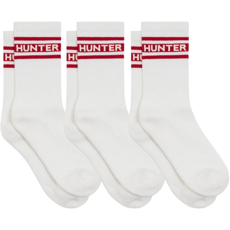 Image of Hunter 3 Pack Crew Socks Unisex Br White/Red unisex 6-8