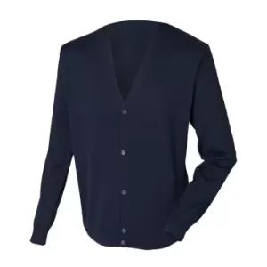 Henbury Mens V Neck Button Fine Knit Cardigan (4XL) (Navy)