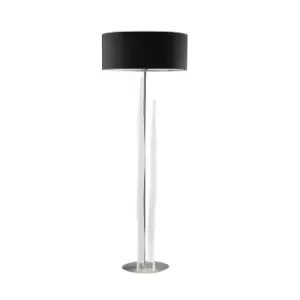 image of Estalacta Floor Lamp 3 Light GU10 Indoor, Silver/Opal White With Black Shade