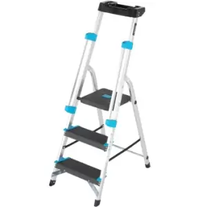 image of 0.6m XL Platform Step Ladders 3 Tread Anti Slip Steps & Tool Tray Aluminium