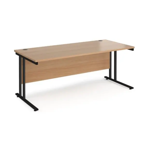 image of Office Desk 1800mm Rectangular Desk With Cantilever Leg Beech Tops With Black Frames Maestro 25