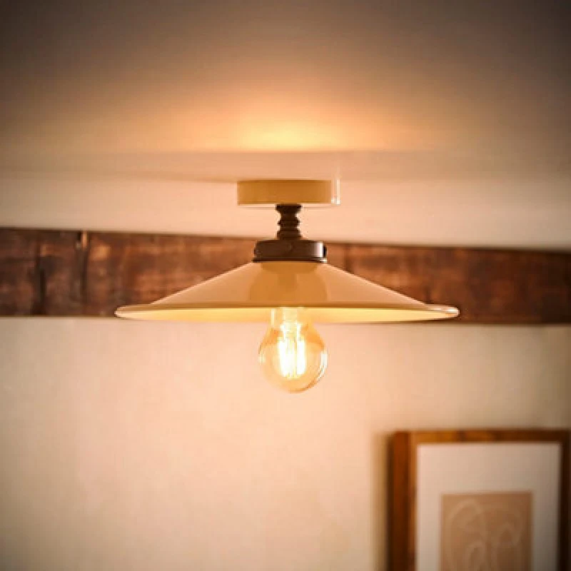 Image of Valuelights Hampstead Natural Rolled Edge Tapered Flush Ceiling Light And Bulb
