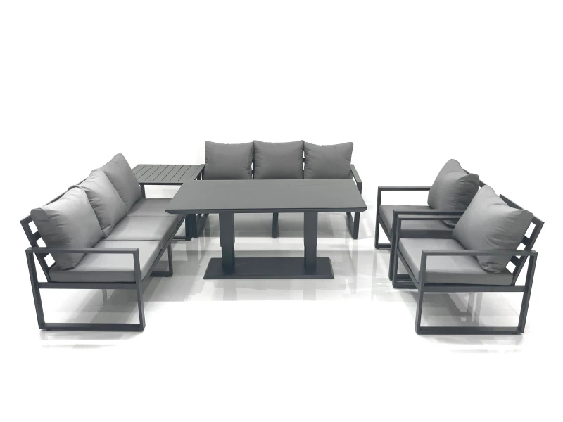 Image of Fimous Garden Sofa Set Aluminium Furniture Rising Dining Tabe Set with 2 Chair Side Table Dark Grey Dark Grey Unisex