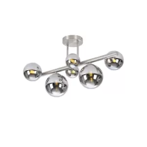 image of Marshall Semi Flush Ceiling Lamp, 6 Light G9, Satin Nickel, Chrome Plated Glass