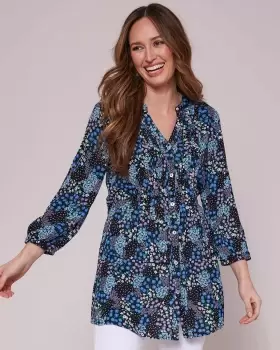 Image of Cotton Traders Womens Crinkle ¾ Sleeve Print Tunic in Black