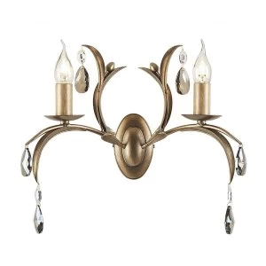 Image of 2 Light Indoor Candle Wall Light Metallic Bronze Floral Leaves Design