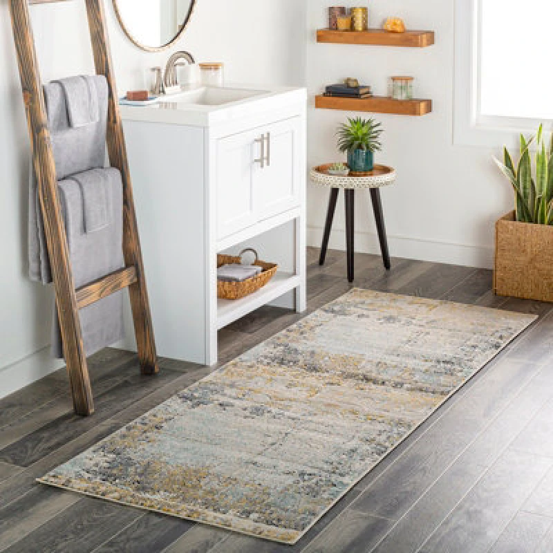 Image of Livabliss Abstract Modern Marble Mustard Bellatrix Runner Rug 80 X 220 Cm - Easy Care, Non Shedding, Ideal For Hallway Or Beside The Bed