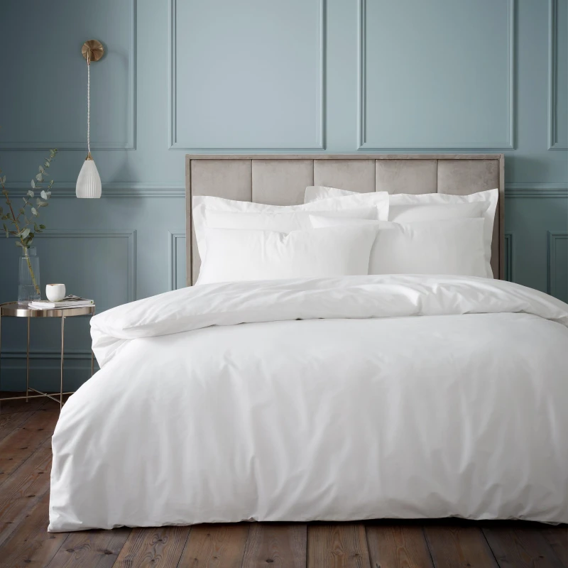 Image of BIANCA Bianca Plain Dye 100% Egyptian Cotton 180 Thread Count Duvet Cover and Pillowcase Set, White, King BD/57496/R/KQS/WH