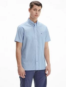 Image of Tommy Hilfiger Natural Soft Poplin Short Sleeve Shirt - Copenhagen Blue, Copenhagne Blue, Size 2XL, Men