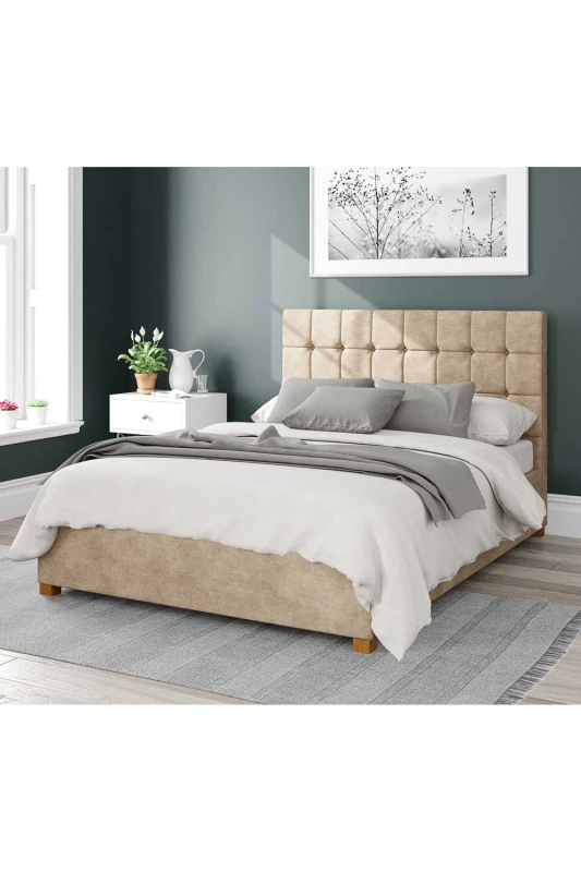 Image of Aspire Aspire Sinatra Upholstered Ottoman Storage Bed, Kimiyo Linen Fabric in Beige Size: Double Beige Double Unisex 5057632165114