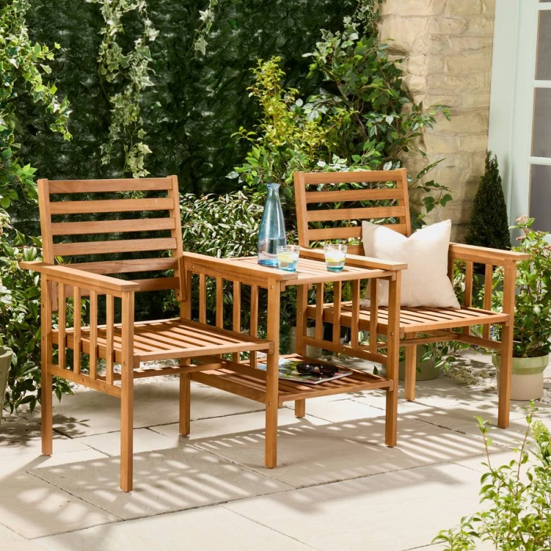 Image of VonHaus Cannes 2 Seater Acacia Wooden Jack & Jill Love Seat in Natural Natural Unisex