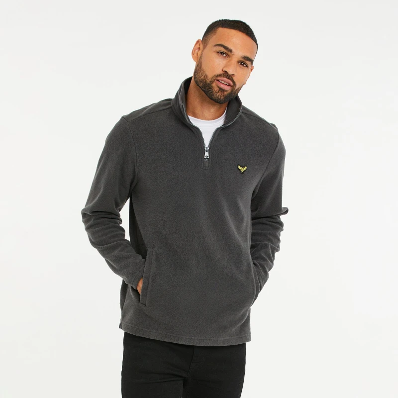 Image of Threadbare 'Blade' Quarter Zip Fleece Sweatshirt Charcoal