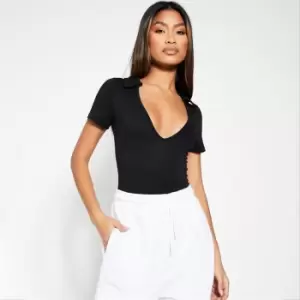 Image of I Saw It First Cotton Elastane Short Sleeve Collar Bodysuit - Black