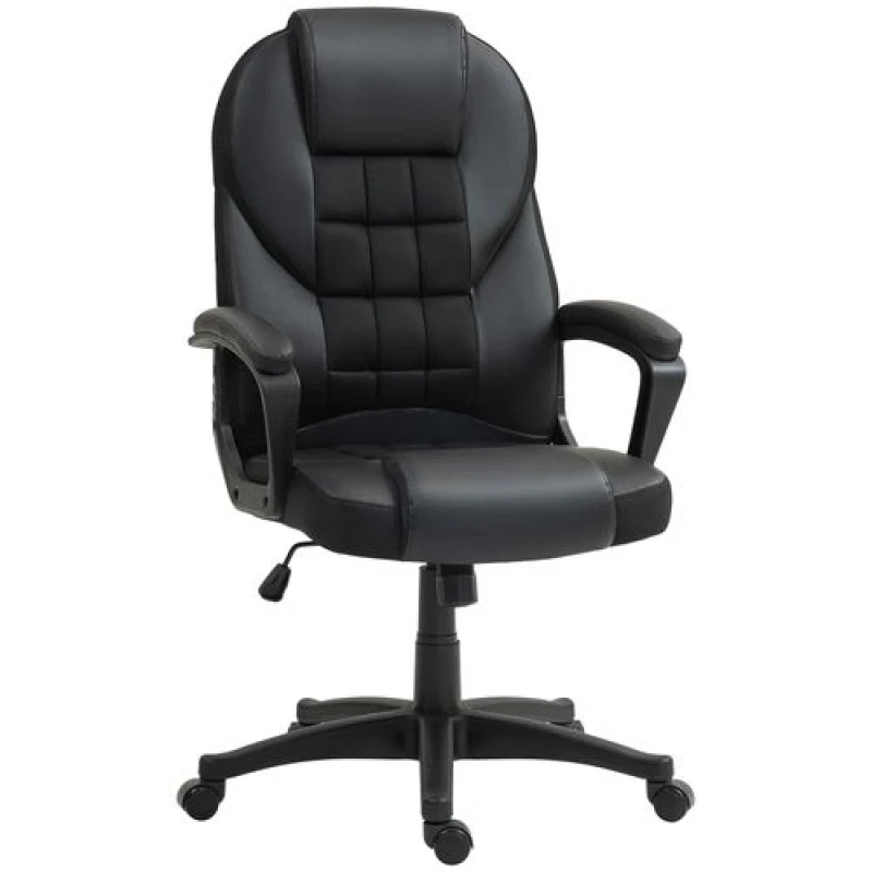 Image of High Back Executive Office Chair PU Leather Desk Chair with Swivel Wheels Grey - Black - HOMCOM TJ Hughes 5061025013906