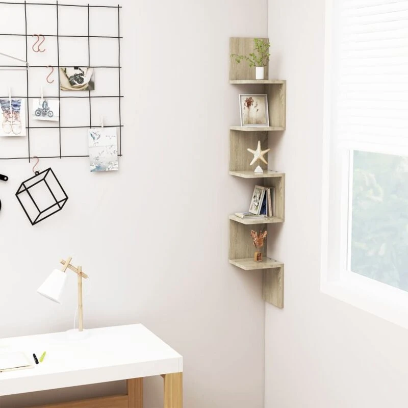 Image of VIDAXL Vidaxl - Wall Corner Shelf Sonoma Oak 20x20x127.5cm Engineered Wood 8720286596982