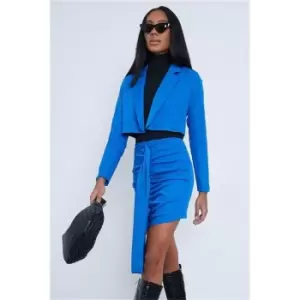 image of I Saw It First Cobalt Blue Ruched Drap Front Mini Skirt - Blue