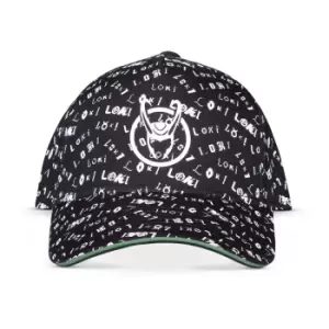 image of Marvel Loki Logo All-over Print Adjustable Cap, Black/Green...