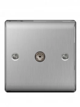 image of British General Brushed Steel 1 Gang Co-Axial Socket