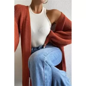 Image of I Saw It First Rust Balloon Sleeve Knitted Cardigan - Orange