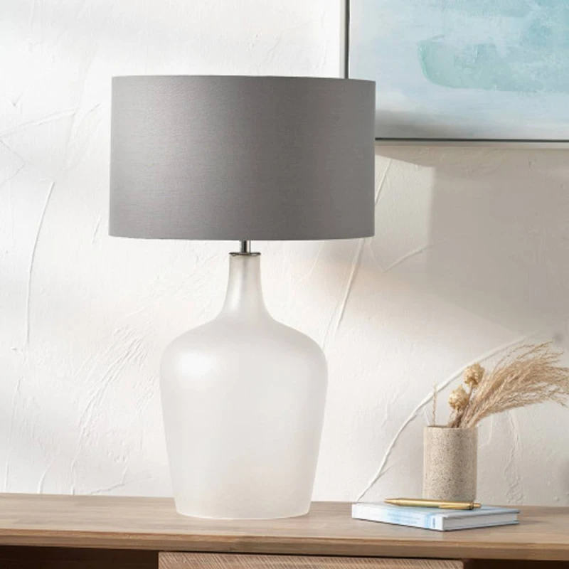 Image of Ruma Modern Frosted White Glass Table Lamp White