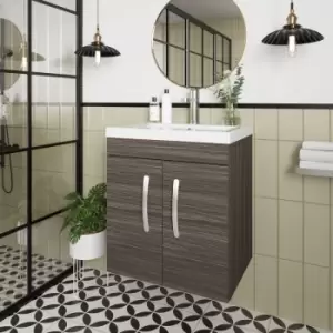 image of Nuie Athena Wall Hung 2-Door Vanity Unit with Basin-1 500mm Wide - Anthracite Woodgrain