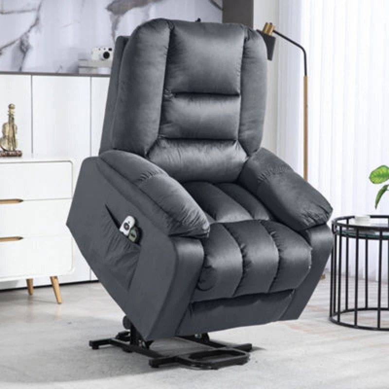 Image of HOMCOM Homcom - Riser and Recliner Chair for the Elderly, Quick Assembly, Fabric Overstuffed Lift Chair with Vibration Massage and Heat, Remote Contro