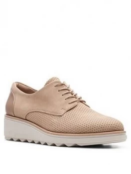 Image of Clarks Sharon Crystal Leather Wedge Trainer Sand