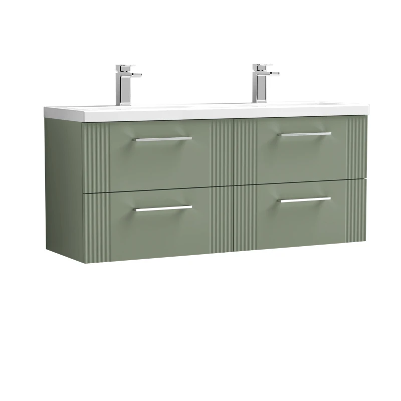 Image of Balterley 4 Drawer Wall Hung Vanity Unit Double Ceramic Basin Green 1200mm Green