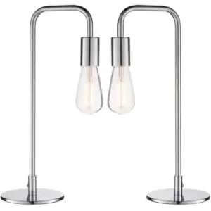 Image of 2 PACK Modern Hangman Table Lamp Chrome Industrial Arm Bedside Desk Light Base