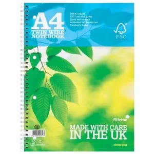 Image of Silvine A4 Premium Notebook FSC Wirebound Perforated Ruled Margin 160 Pages 75gsm Pack of 5 Promo