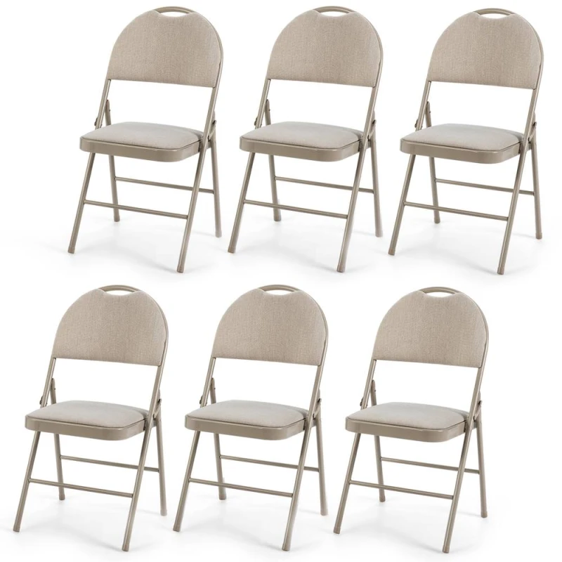 Image of COSTWAY Set of 6 Folding Chair Armless Padded Kitchen Dining Seat Portable Guest Chair Beige
