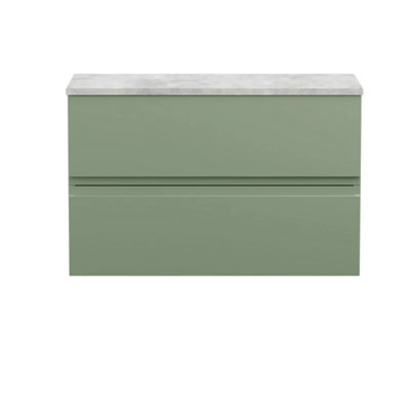 Image of Nuie Hudson Reed Urban Wall Hung Countertop Basin Unit, 2 Soft Close Drawers Vanity Unit And Bellato Grey Worktop In Satin Green, 800mm