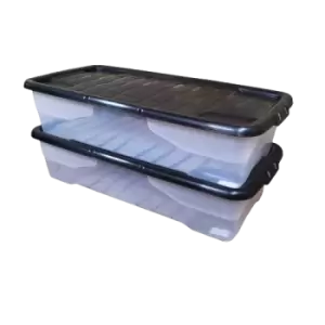 image of 2 x 42L Clear Under Bed Storage Box with Black Lid, Stackable and Nestable Design Storage Solution