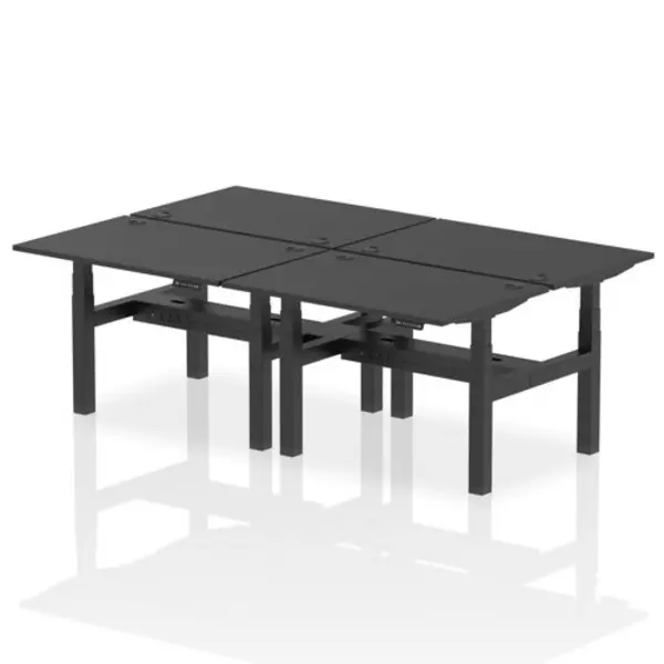 Image of Air Air Back-to-Back 1200 x 800mm Height Adjustable 4 Person Bench Desk Black Top with Cable Ports Black Frame HASCP4P12800BLKB