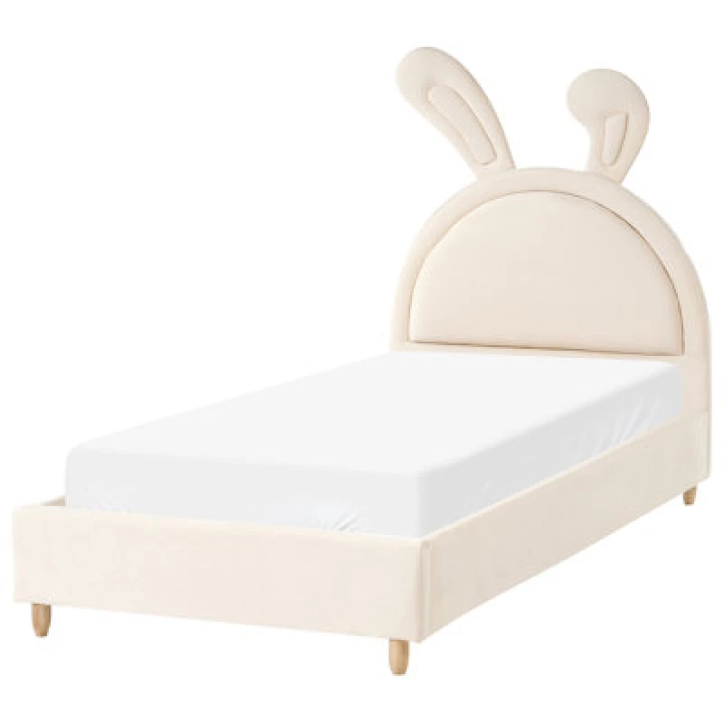Image of Beliani Kids Bed Rabbit Velvet Lallias 90 X 200 Cm (Eu Single) Beige