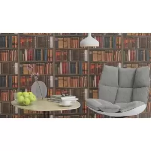 image of Wallpaper Library Books Dark Multi 934809 Multi Wall Paper 934809 - Multi - Rasch