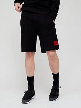 image of HUGO Diz Red Patch Logo Jersey Shorts - Black, Size L, Men