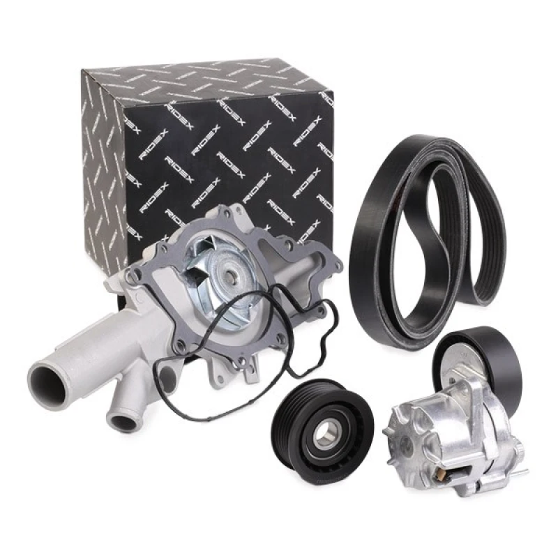 Image of RIDEX 4172P0002 Water Pump + V-Ribbed Belt Kit with water pump Water Pump + V-Ribbed Belt Kit (4172)