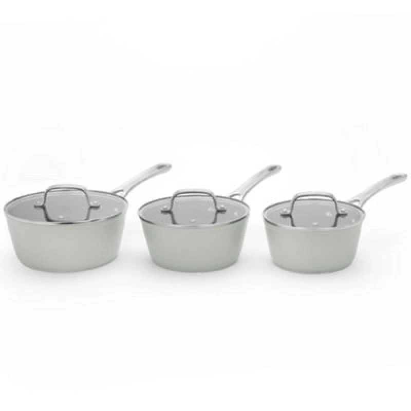 Image of Laura Ashley 3 Piece Saucepan Set - Sage Leaf, Green 1.00E+13