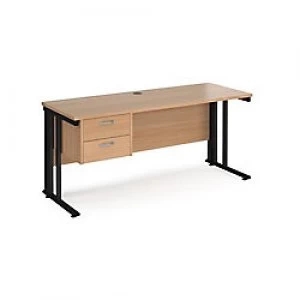 image of Maestro 25 Desk with Cable Management and 2 Drawer Pedestal 600mm