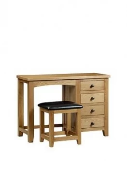 image of Julian Bowen Marlborough Solid Oak/Oak Veneer Single Pedestal Dressing Table And Stool Set