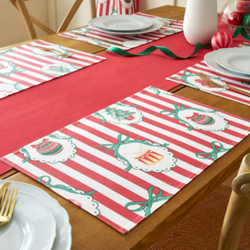 Image of Catherine Lansfield Christmas Vintage Stripe Cotton 30X46Cm Dining Placemat 4 Pack Red
