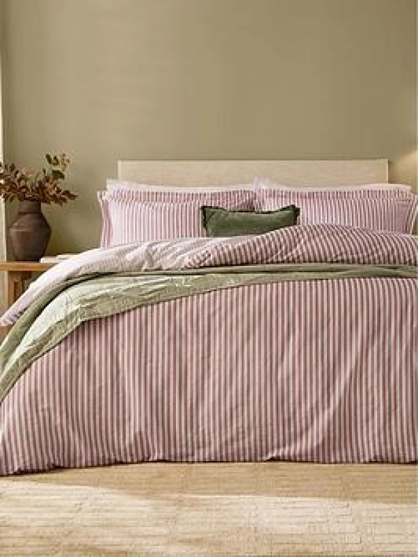 Image of Yard Hebden Stripe 100% Cotton Duvet Sets Fitted Sheets Single Pink 38116506010