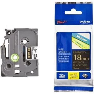 Image of Brother TZe-344 P-touch Label Tape (18mm x 8m) Gold On Black