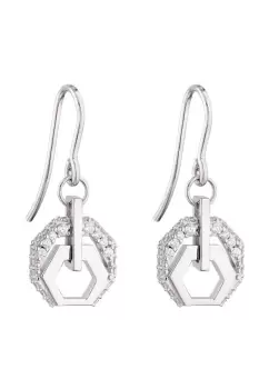 image of Recycled Sterling Silver & CZ Hexagon Dangle Earrings