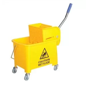 Image of Mop Bucket Mobile Colour Coded with Handle 4 Castors 20 Litre Yellow