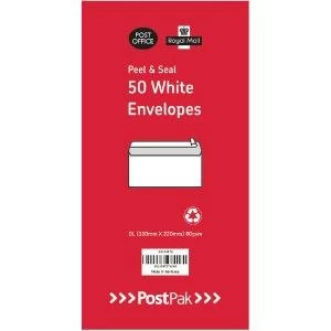 image of Envelopes DL Peel and Seal White 80gsm Pack of 50 9730878