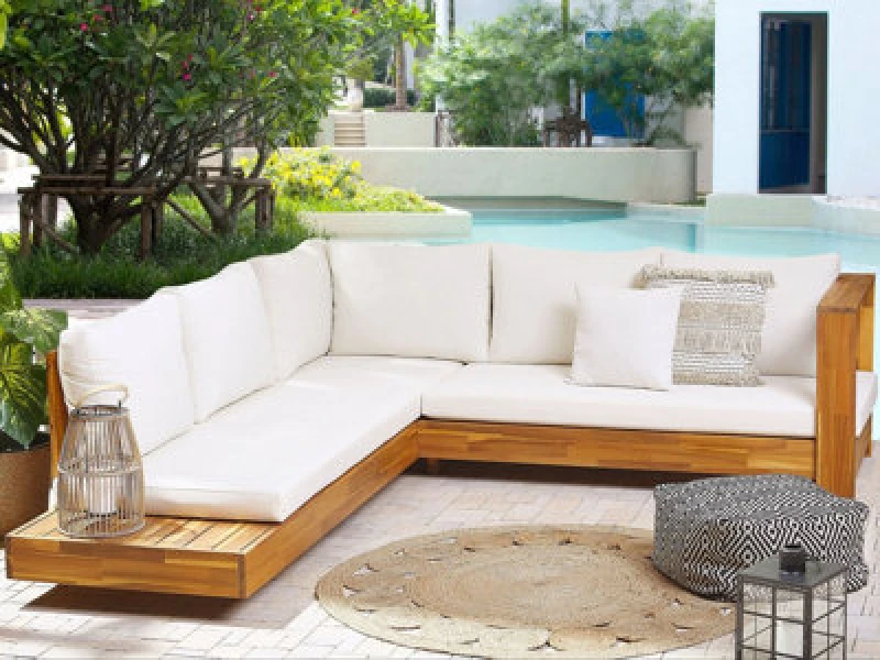 Image of Beliani Garden Corner Sofa 5 Seater Marettimo Left Hand Certified Acacia Wood Brown