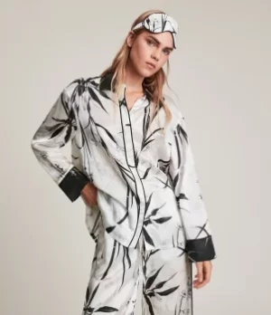 Image of AllSaints Womens Sofi Rutland Silk Blend Pyjama Top, Ecru White, Size: M
